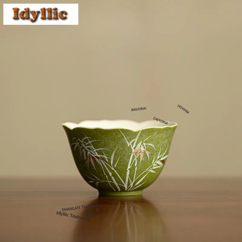 

Чайная чашка 110 мл с ручной росписью в виде бамбукового листа, старинная чайная чаша, кувшин для воды, чашка для дегустации и ароматизации чая, мастер-чашки Чажань, коллекция для кафе