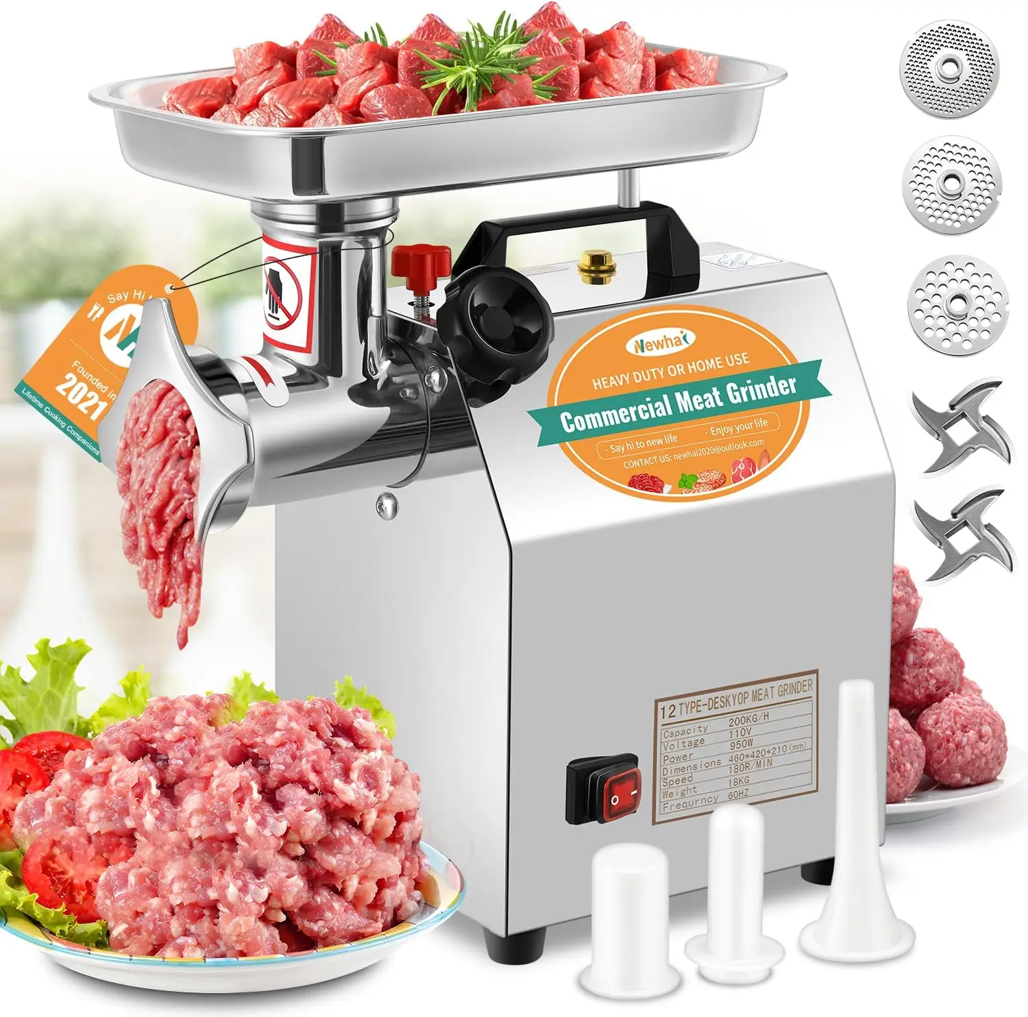 

1 3HP Commercial Meat Grinder Electric Meat Grinding Machine Heavy Duty Industrial Meat Mincer Sausage Stuffer 3 6 8mm