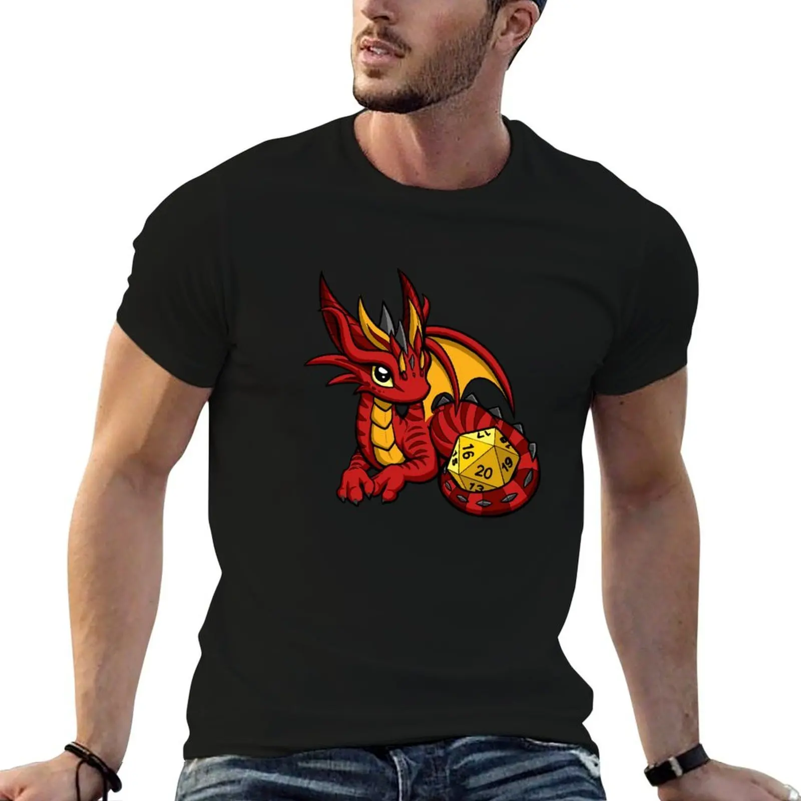 

Red and Gold Dice Dragon T-Shirt cotton t shirts high quality g man t shirts for men T-Shirt
