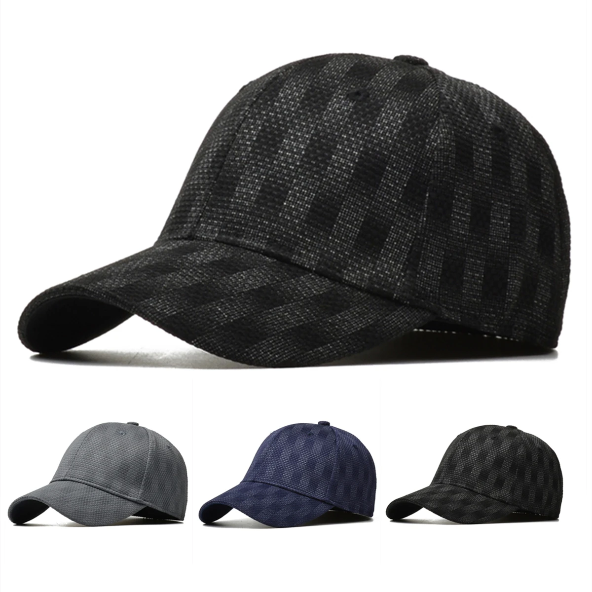 Elastic Size Not Adjustable Fitted Grid Cloth Baseball Caps for Men and Women Full Sealed Sun Visor Dad Hats Bone Trucker Hats