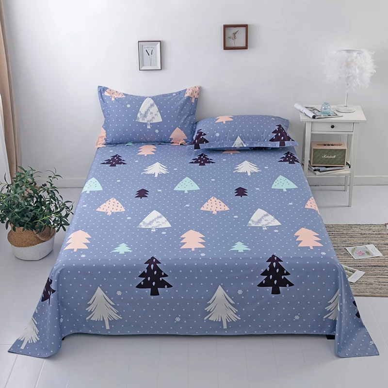 Nordic Style Tree Flat Sheet Set Cotton Small Dots Pattern Plants Bed Linen Soft Comfortable Bedding for Kids Teens Girls Adults