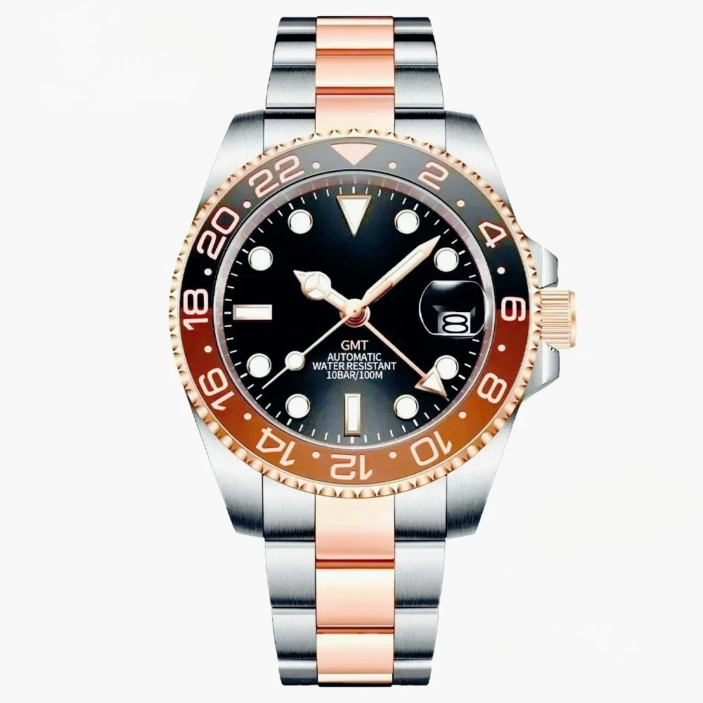40mm Multifunctional Men GMT Automatic Mechanical Watch 904L Stainless Steel Anti Corrosion Case Black Blue Fashion Glass Design - view 6