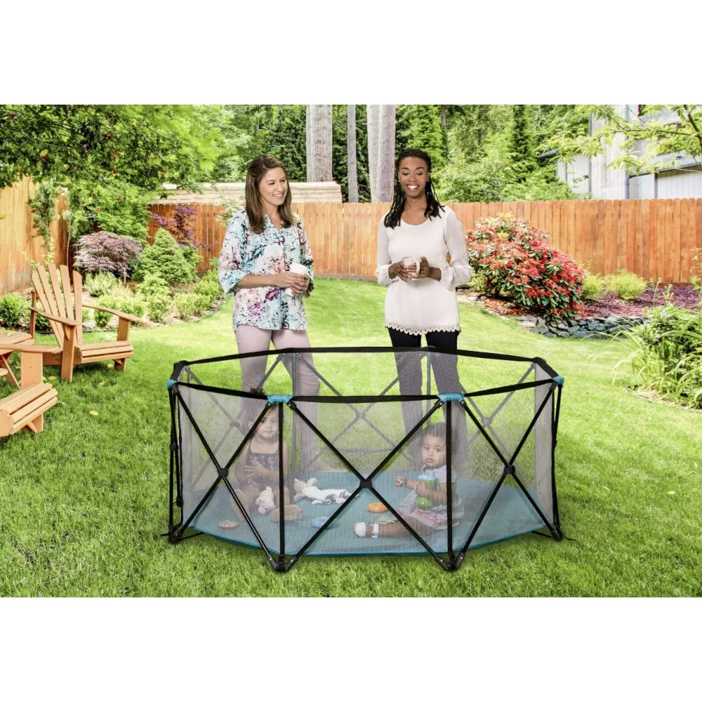 

My Play Deluxe Extra Large Portable Play Yard Indoor and Outdoor Includes a Full Canopy, Teal, 8-Panel