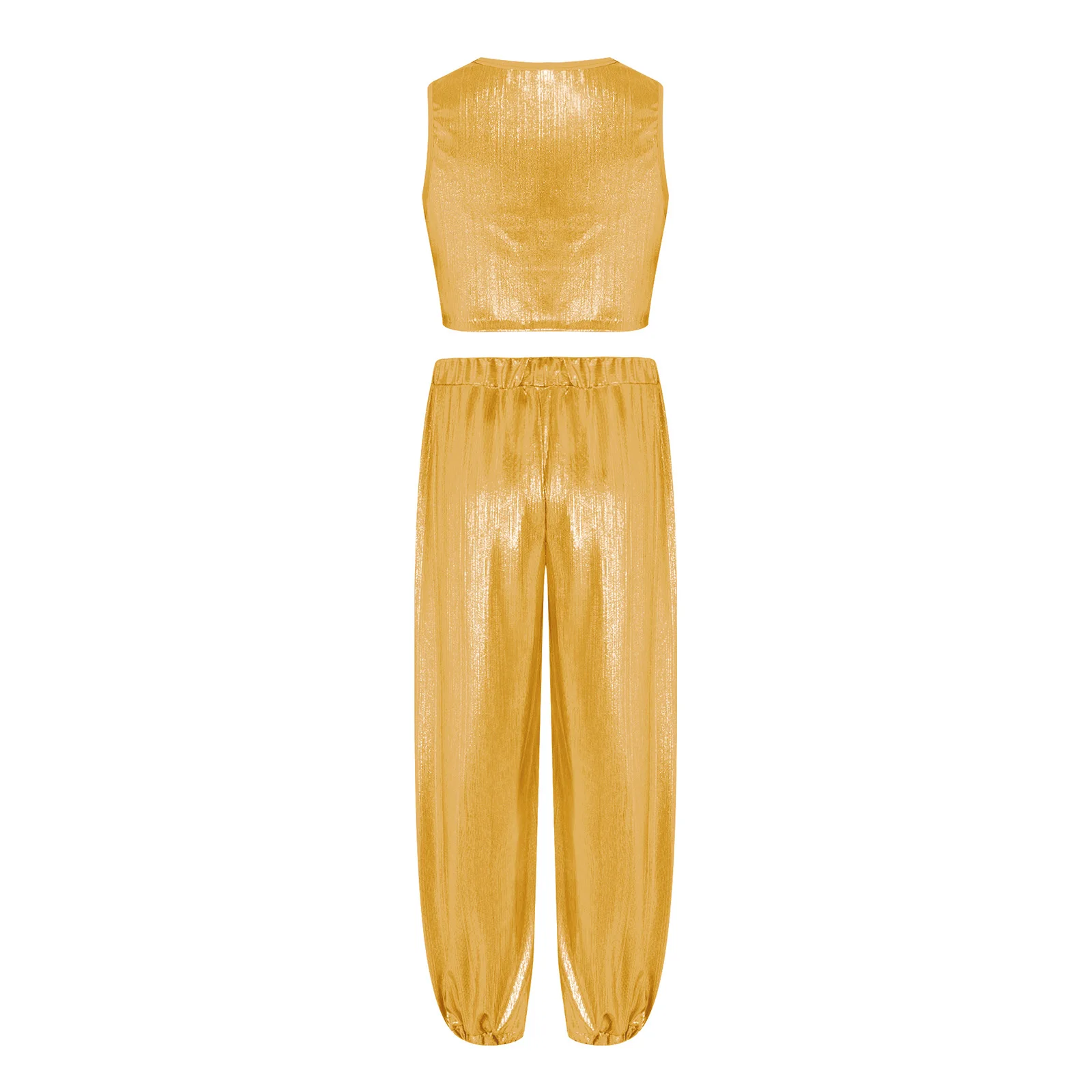 Kinder Mädchen Hip-Hop-Cheerleading-Auftritts-Kostüm Jazz-Tanz-Outfit Metallisch Geripptes Tanz-Outfit Ärmellose Weste mit Hose – Detail 16