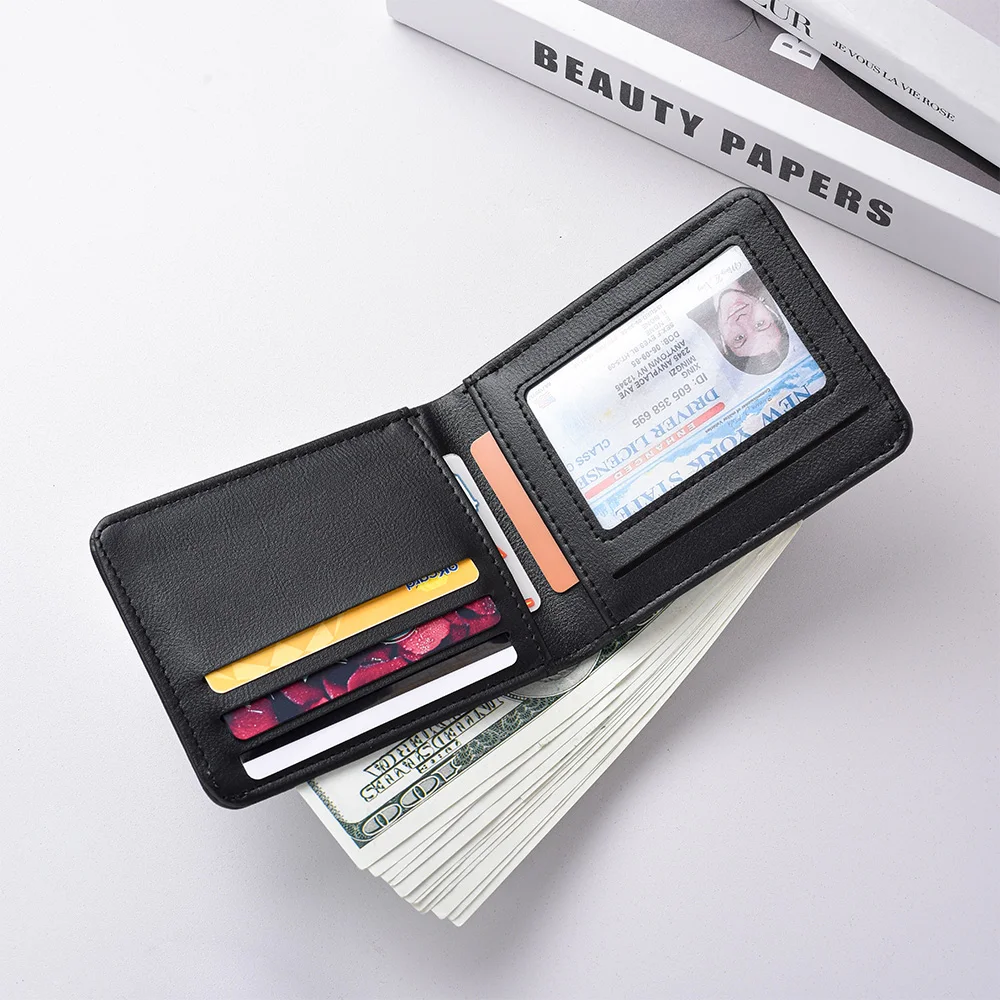 محفظة قصيرة رفيعة للغاية للرجال مع فتحة بطاقة الهوية وبطاقة البنك ومحفظة كاجوال للأعمال لنافذة الصور للشباب #4
