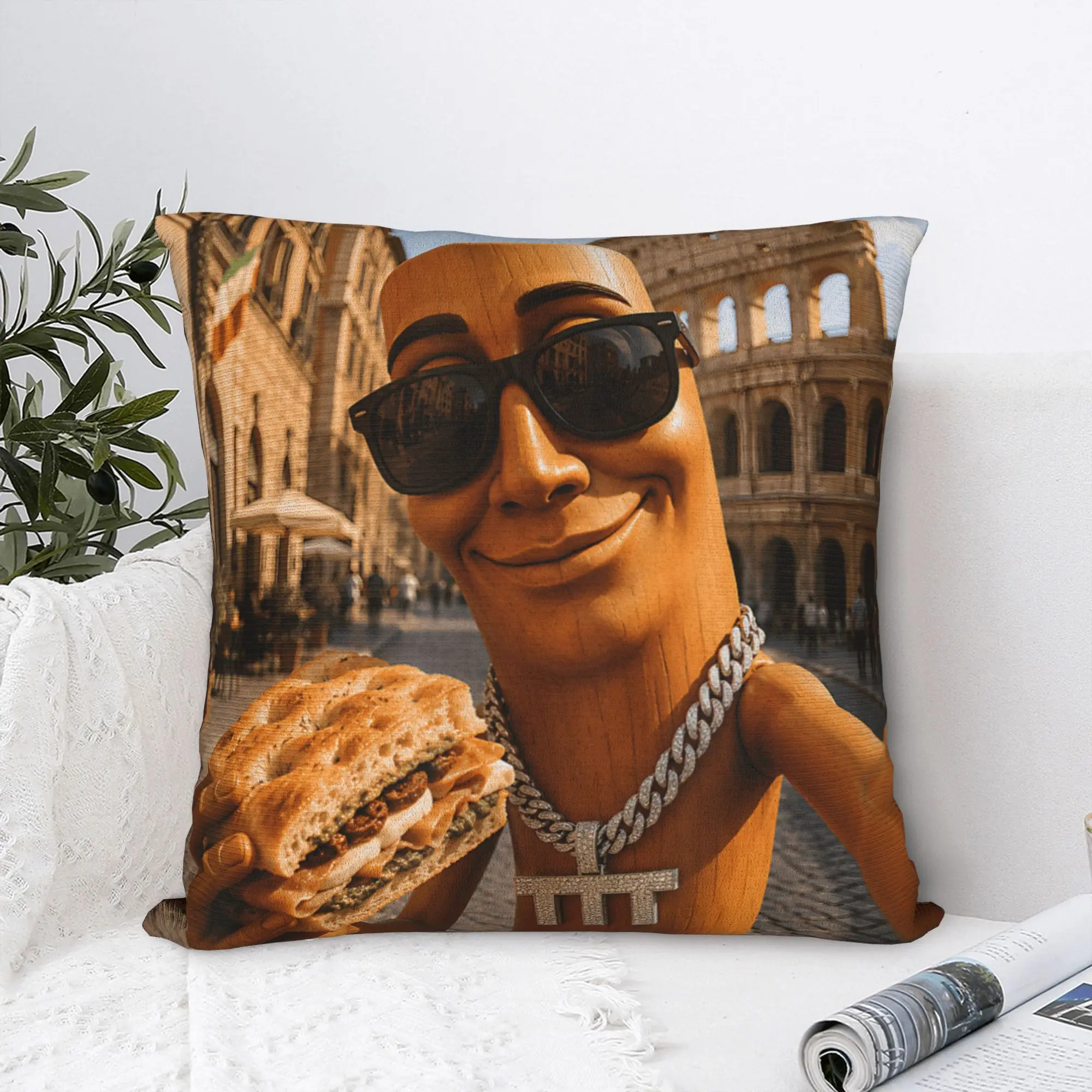 Pillow Case Italian Focaccia Sandwich Tung Sahur Food Tour Soft  Pillow Cover For Sofa Bedroom Home Decor Morden Pillowcases
