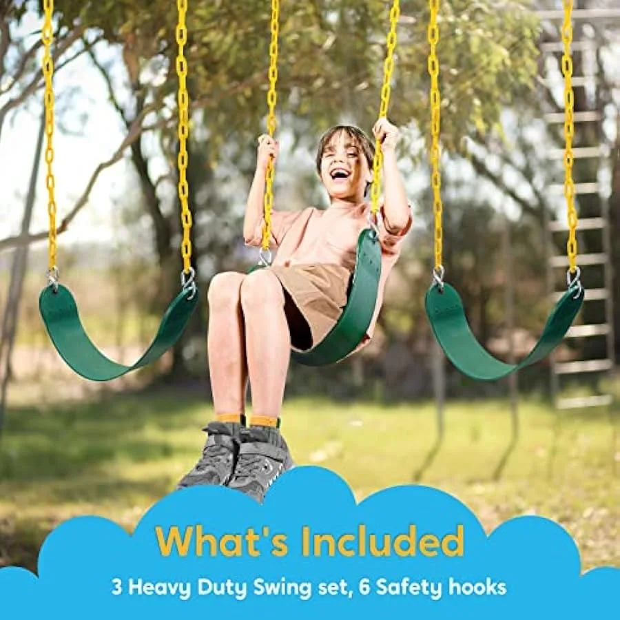 3 Pack Green Swing Seats Heavy Duty 66 Chain Swing Set Accessories Replacement Snap Hooks for Outdoor Play Playground Trees Swi