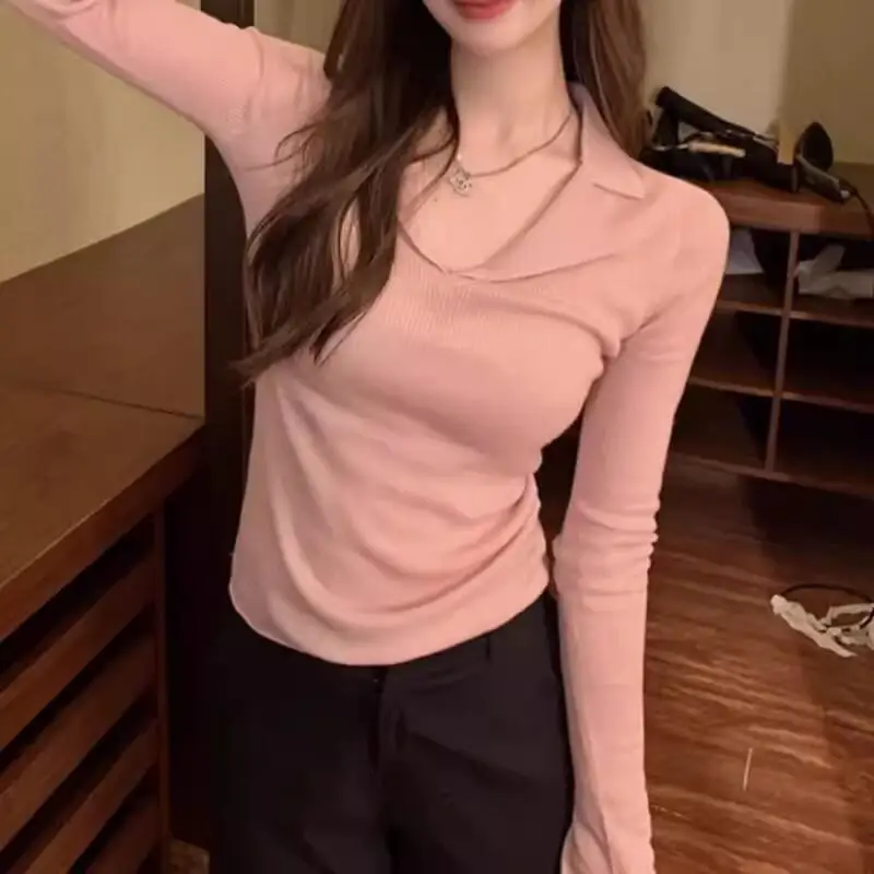 

Свитер с v-образным вырезом для девочек, осенний тонкий трикотаж в консервативном стиле, внутренняя одежда для отдыха, топы с ленивым ветром, женский базовый слой, оптовая продажа