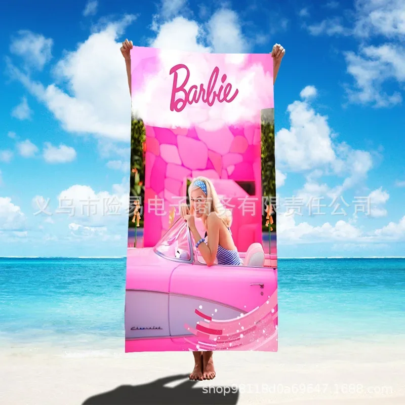 MINISO Barbie The Movie Two-dimensional Bath Towel Printed Microfiber Beach Towel Absorbs Water and Dries Quickly for Swimming