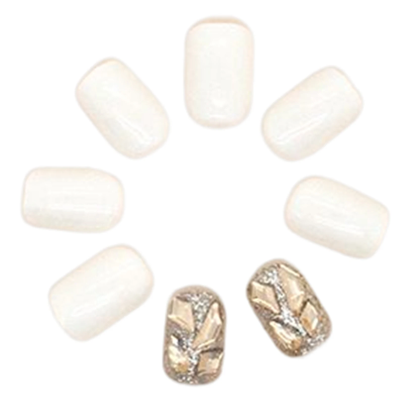 Medium Length Milky White Fake Nails New Year Long Lasting Durable Nail for Stage Performance Wear