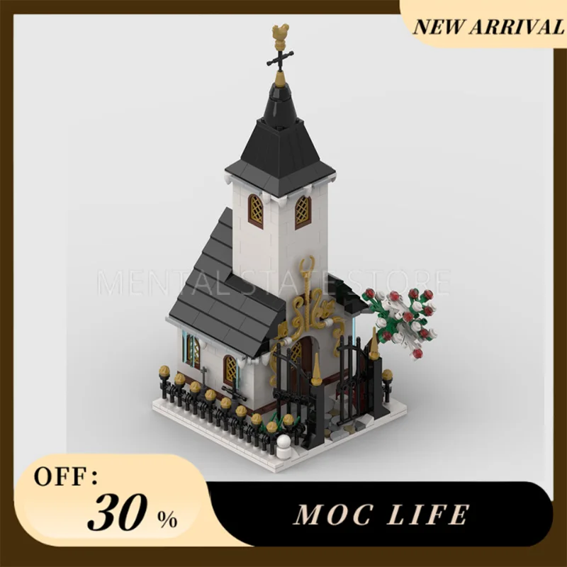 [569PCS]  Customized MOC Winter Village Small Church Creative Building Blocks Set STEM Educational Toys Construction Model Kit