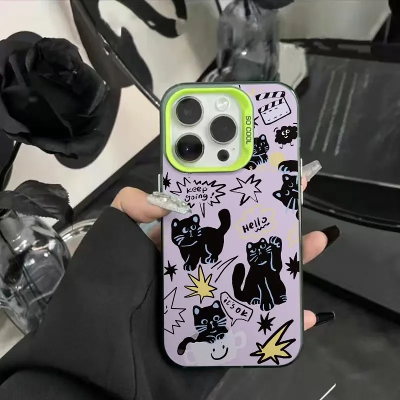 Ins Lovely Cool Cat Phone Case For iPhone 16 Pro Max 15 14 13 12 11 Pro Xr Xs Max 7 8 Plus MINI Fashion Abstract Y2K Phone Cases