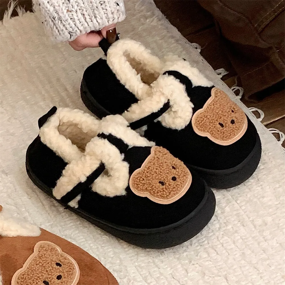 Women Home Cotton Shoes Warm Cute Teddy Bear Children's Color Blocked Boken Shoes For Casual Outerwear With Plush Cotton Shoes