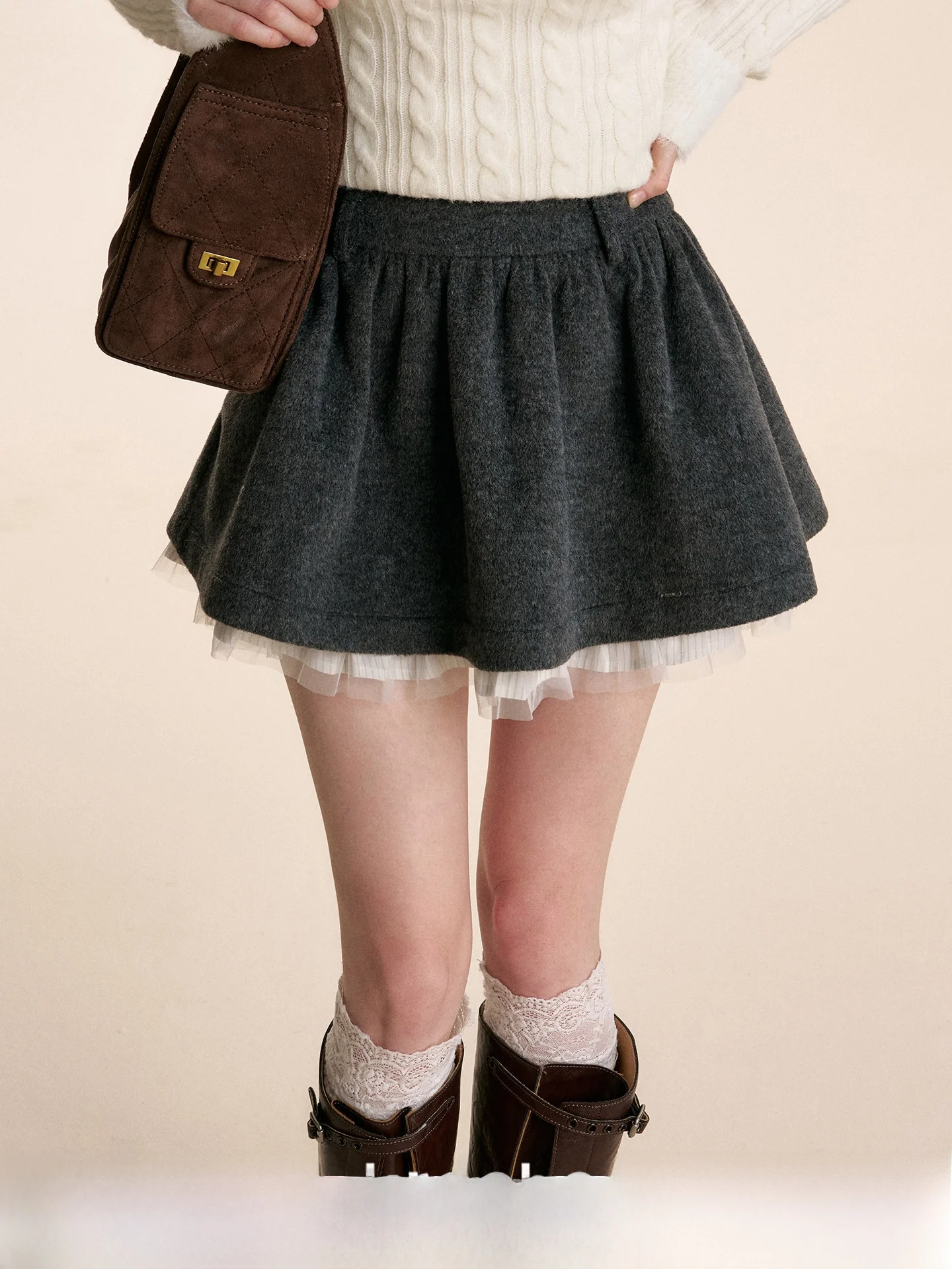 

Kroche Ge Chic High Waist A-Line Skirt Wool Blend Me Patchwork Casual Polyester Fiber Geometric Pattern ort Skirt