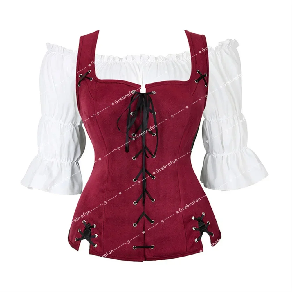 

Steampunk Corset Medieval Bustier with Pirate Shirt Vintage Basque Gothic Vest Renaissance Corsage Women Viking Costume