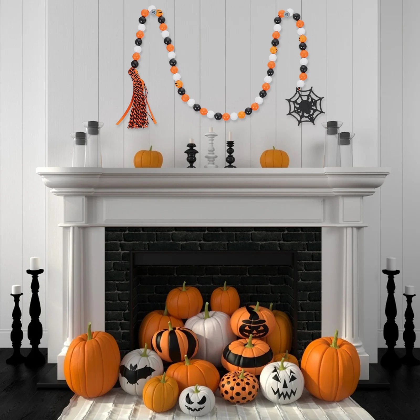 

Spider Web Beaded Garland Wooden Wall Hanging Decor For Halloween Party Home Vintage Mantel Tassel Bead String