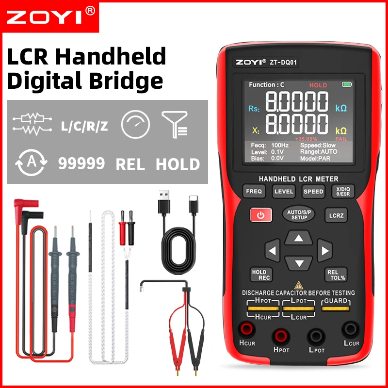 

Electronic Repair Handheld LCR Digital Bridge True Four-Wire 100Hz-100kHz L/C/R/Z/ESR Tester ZOYI ZT-DQ01