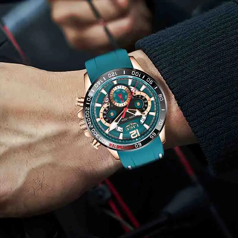 LIGE ساعات رجالية التقويم مقاوم للماء سيليكون الشريط موضة ساعة كوارتز ساعة اليد ساعات مضيئة للرجال relogios masculino