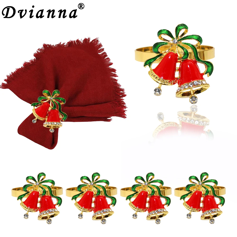 20Pcs Christmas Gold Napkin Rings Xmas Tree Bell Candy Cane Napkin Holders for Christmas Themed Holiday Party Wedding Table Deco