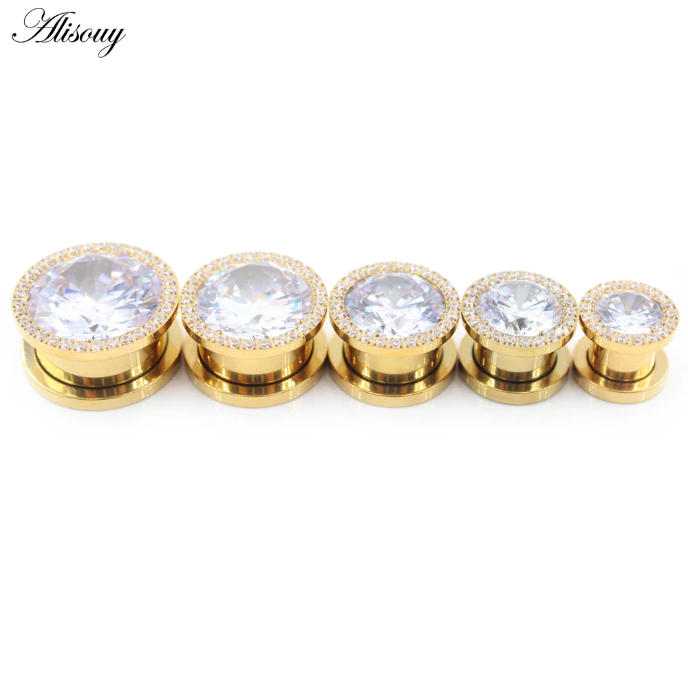 G23 Titanium Cubic Zirconia Threaded Ear Tunnel Plugs, 1PC