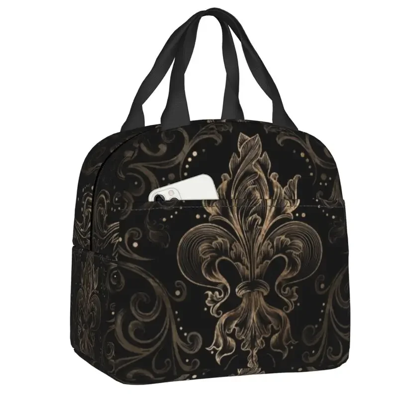 

Fleur-de-lis Insulated Lunch Tote Bag for Women Fleur De Lis Lily Flower Symbol Resuable Cooler Thermal Bento Box School