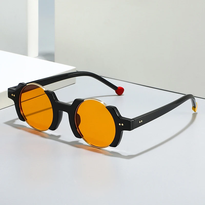 SO i EI Ins popularne modne okrągłe damskie okulary przeciwsłoneczne w stylu punkowym Retro nity mężczyźni modne żółte niebieskie okulary przeciwsłoneczne gradientowe odcienie UV400 — zdjęcie 3
