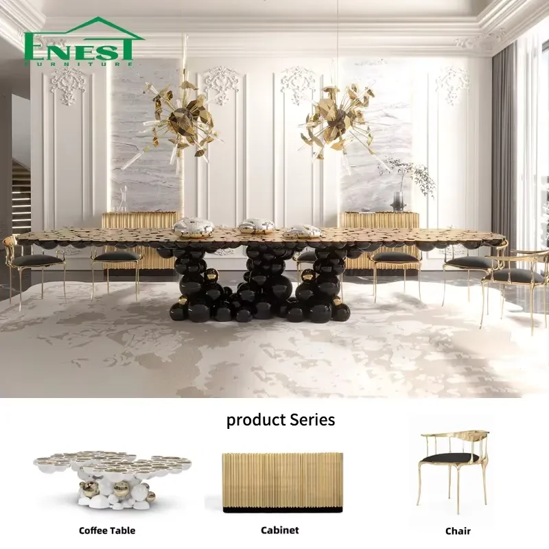 Customization Service High End Black Stainless Steel Dining Table Set Ball Design Dining Table Home Furniture for