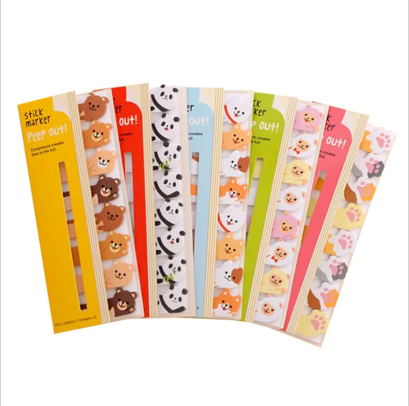 1 X Sticky Memo Pad Kawaii Stationery Cartoon Animals Pages Marker Memo Bookmark for Kids Escolar School Supplies