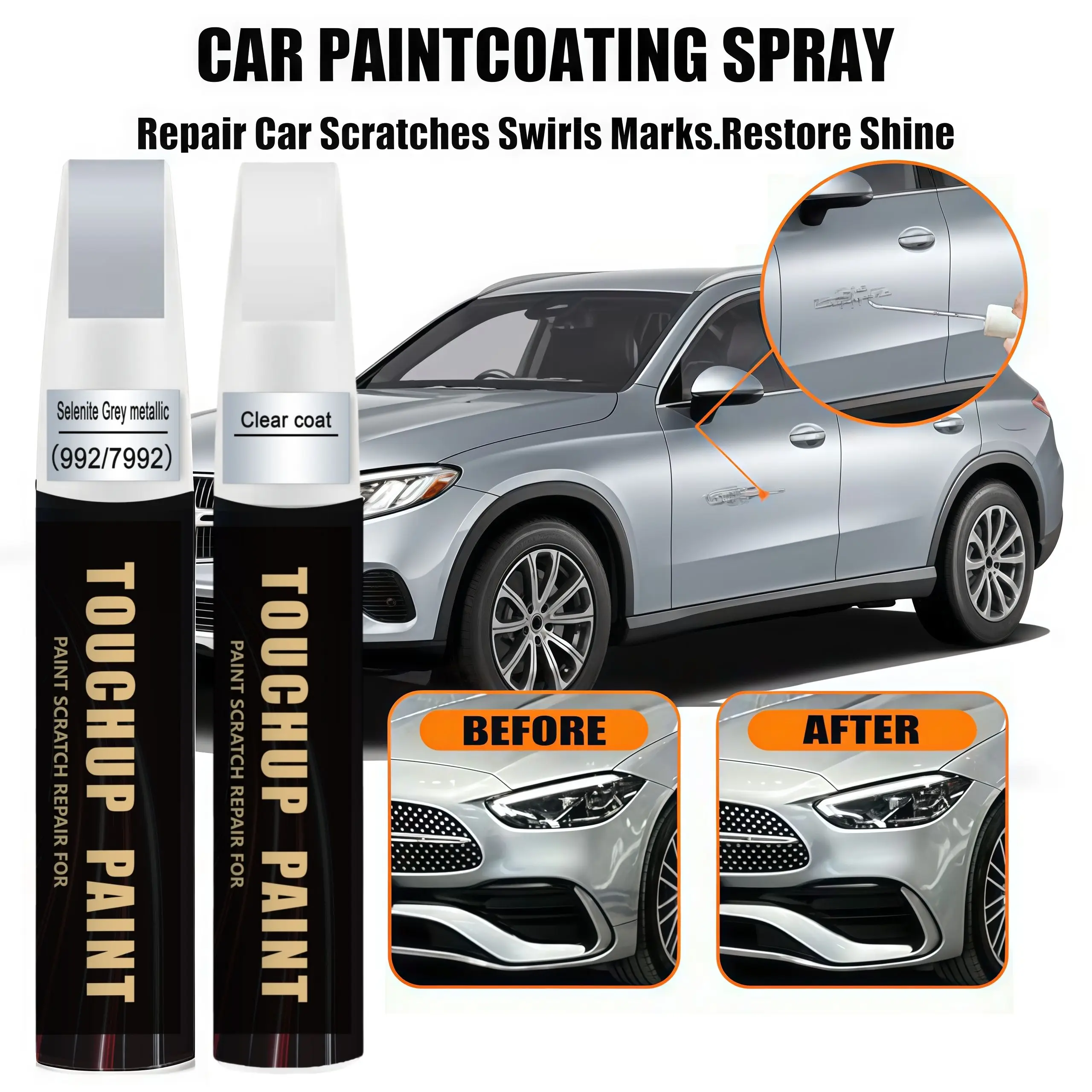Selenite Grey metallic 992/7992 for Mercedes-Benz Touch Up Paint Kit[2K Clear Coat Included],Exact Color Match Touch Up Paint