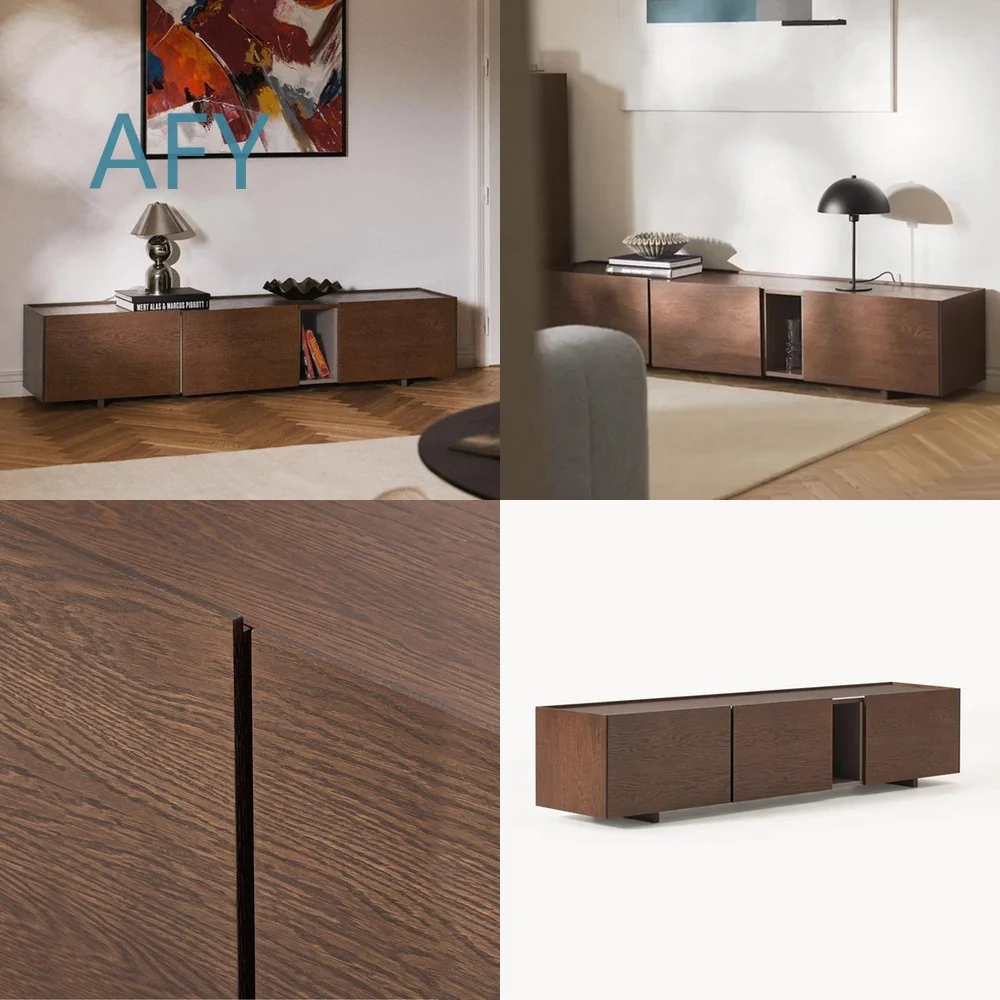 American Walnut Short TV Cabinet for Living Room Modern Long Three-Door Entertainment Unit Factory Customized Overseas Hot