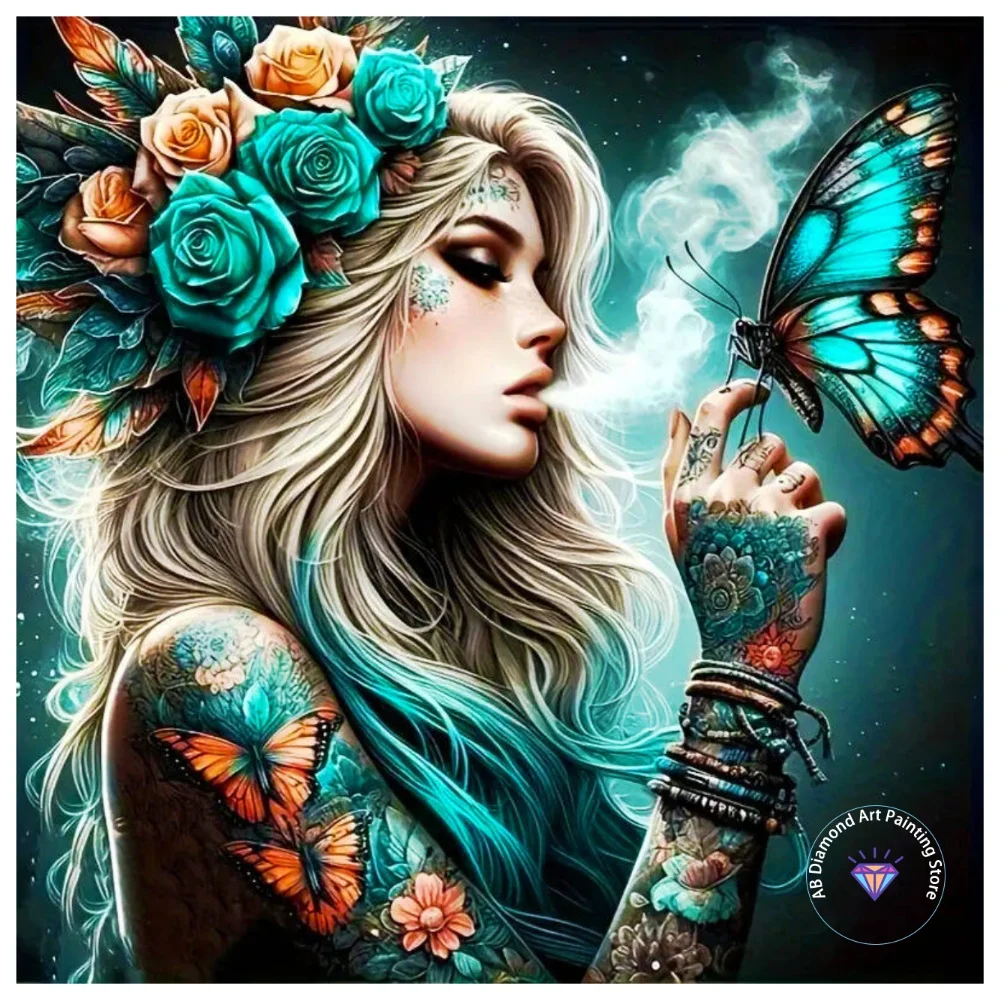 

Female Portrait AB Diamond Painting Kit Square Round Diamond 5D DIY Rose Cross Embroidery Handmade Art Exquisite Gift Home Decor