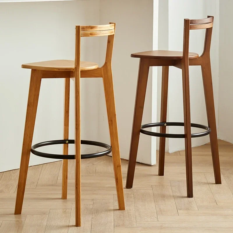 Modern Bamboo Dining Chairs Simple Bar Stools Arc Backrest Counter Stools High Foot Seating Ideal for Milk Tea Shops