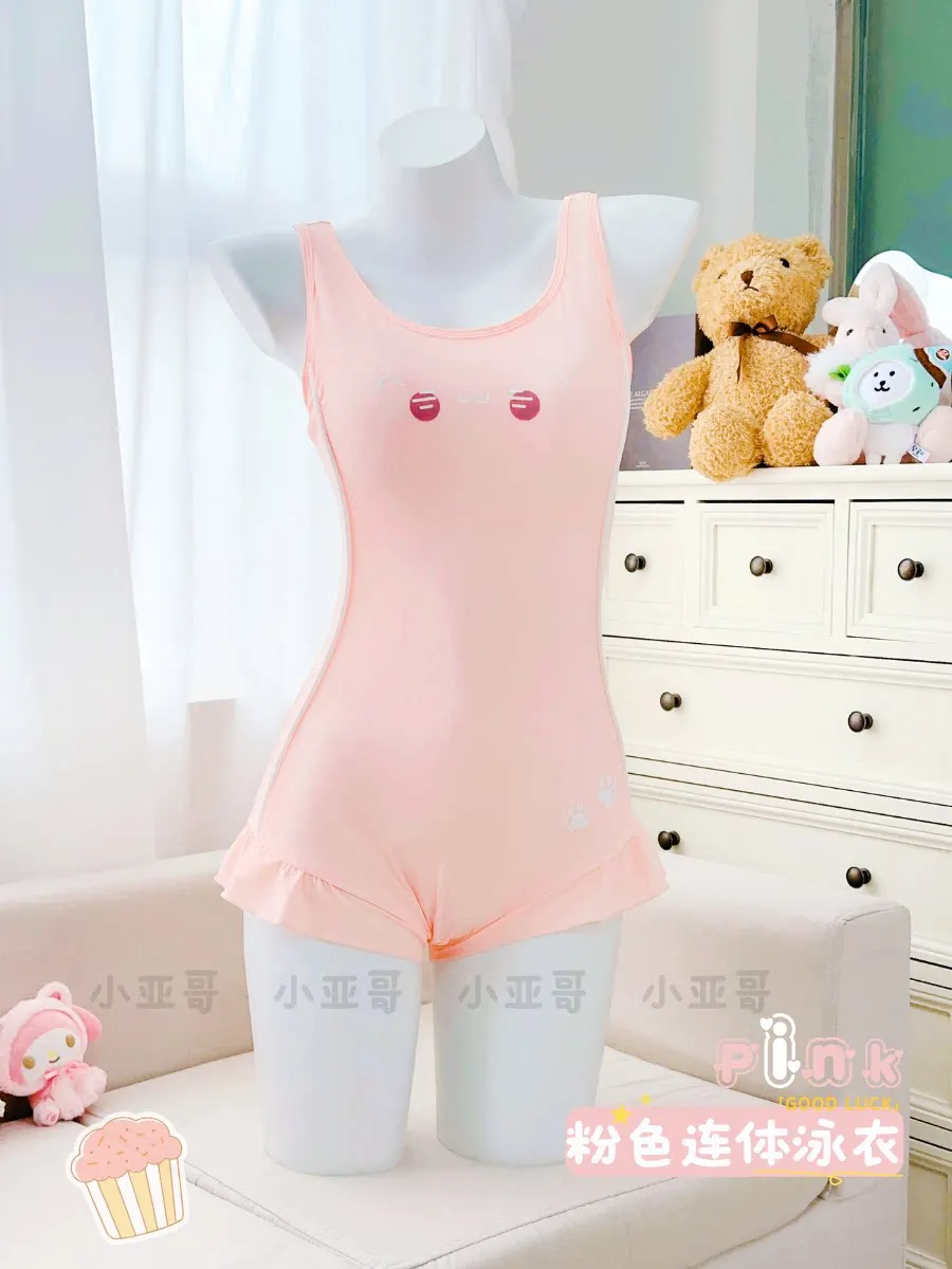 Swim Suits for Women Japanese Style Pink Cartoon One-piece Swimsuits Female Sweet Cute Girl's Conservative Vest Swimsuit