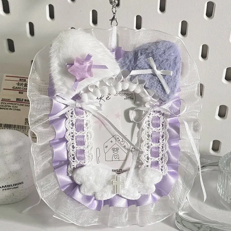 Plushkawaii Kitten Lace Card Holder Idol Display Kpop Photocard Storage Protective Case with Ruffle Trim Bag Charm Pendant