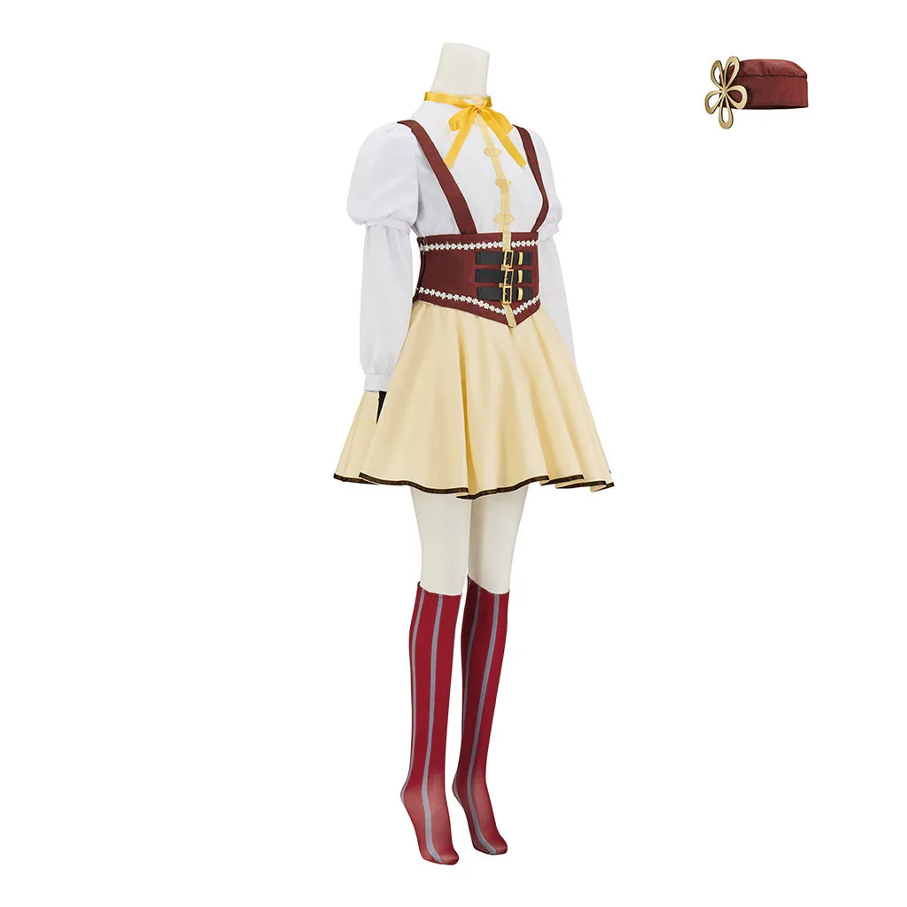 Anime Tomoe Mami Cosplay Costume Fighting Uniform Tomoe Mami Top Ruffled Skirts Stockings Full Set Halloween Disguise Outfits