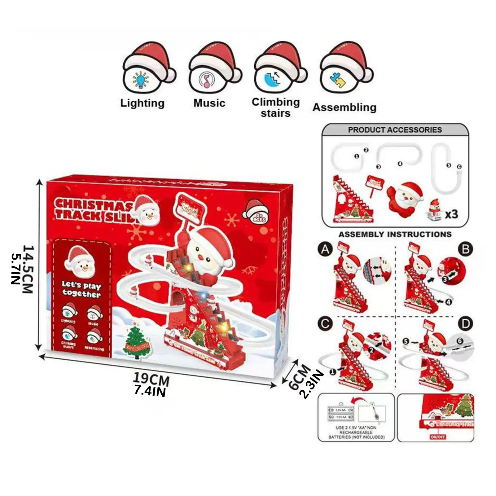 Weihnachtsmann-Kletter-Spielzeug mit Musik und Lichtern, Elektrisches DIY-Weihnachts-Rennstrecken-Set für Kinder, Baustein-Weihnachtsmann-Rennstrecke mit Licht und Musik – Detail 3