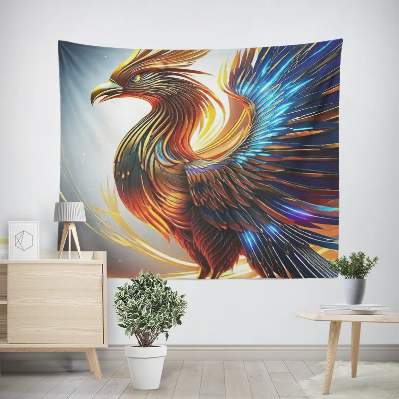 نسيج التنين والعنقاء الأسطوري - نسيج ديكور غرفة النوم الآسيوي التقليدي للتعليق على الحائط في عطلة العائلة #3