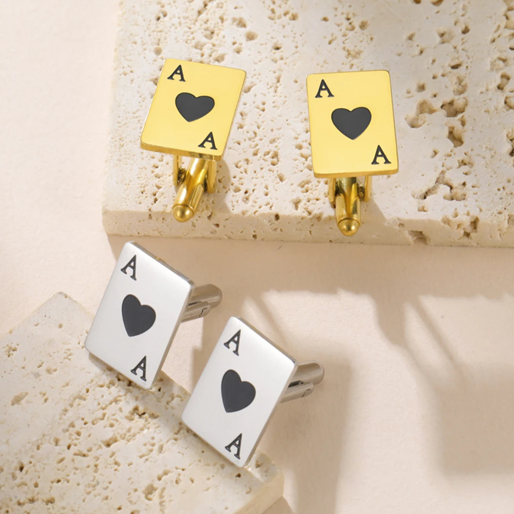 My Shape Spades A Cuff Links Stainless Steel Cufflinks Men Poker Playing Cards Cuff Buttons Wedding Business Shirt Suits Jewelry