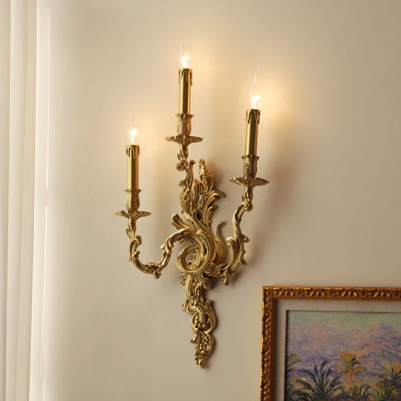 

Vintage Copper Candle Wall Lamp Living Room Bedroom Bedside Corridor Aisle Stair Sconce French Lighting Home Decor Wall Light