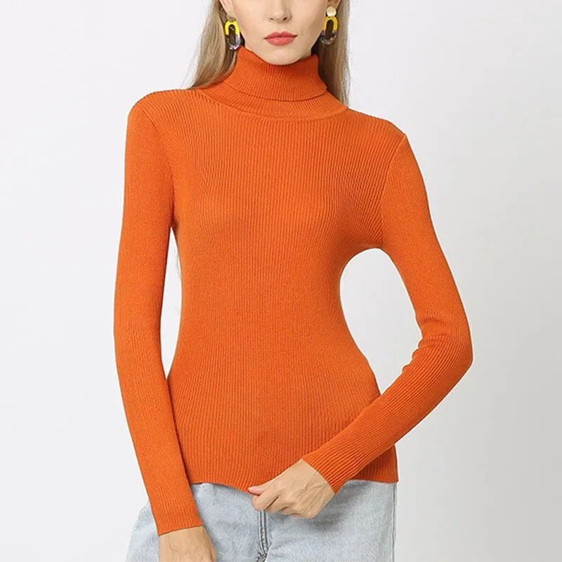 Suéteres de cuello alto para mujer, jerséis de punto cálidos de Color sólido, Tops suaves, prendas de punto ajustadas, jerséis básicos para mujer, Otoño e Invierno