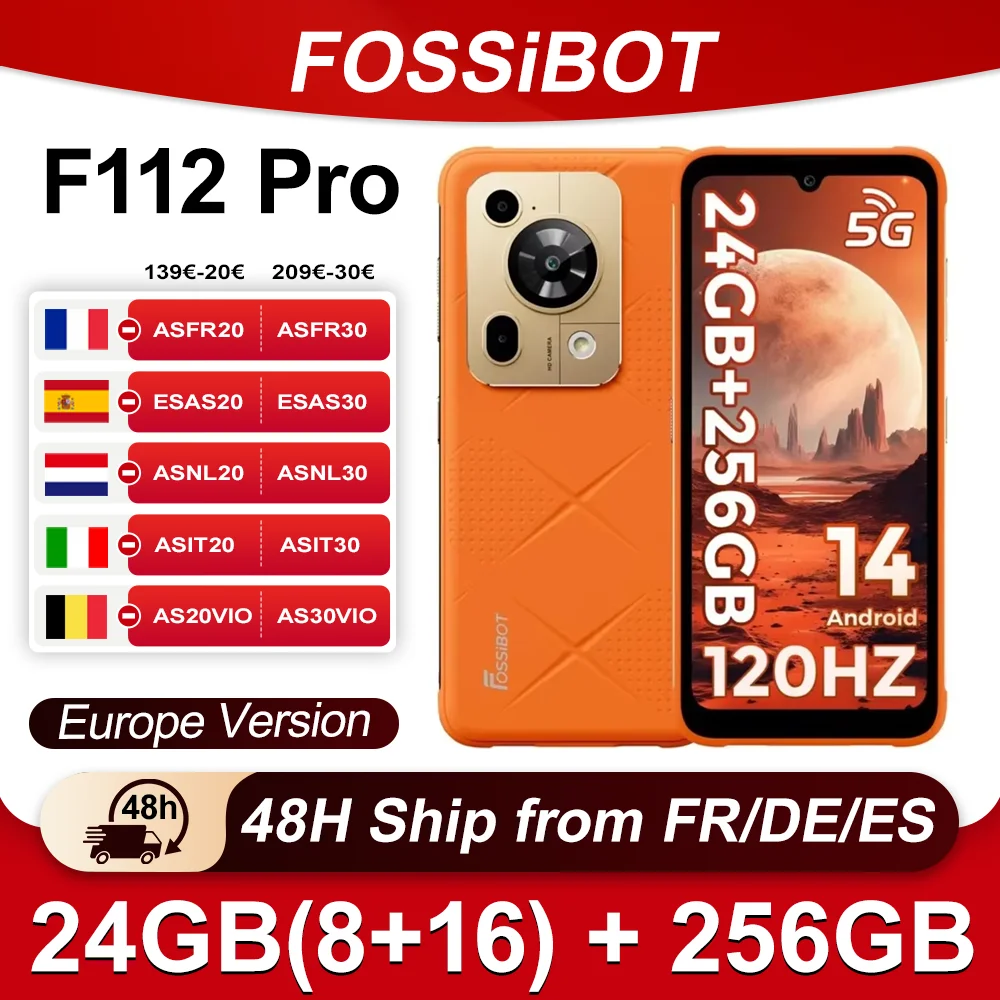 FOSSiBOT F112 Pro 24GB(8 + 16) 256GB Smartphone Android 14 NFC 5G téléphone portable 6.88 "HD + affichage 50MP caméra 7150mAh 18W charge
