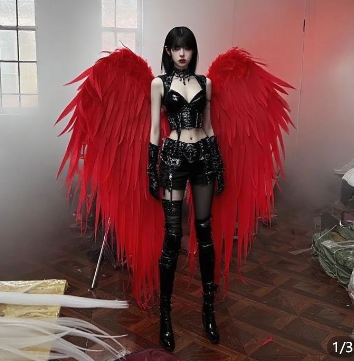 Halloween Wings Props Cosplay Costumes Female Adult Children Performance Costumes Red Feathers