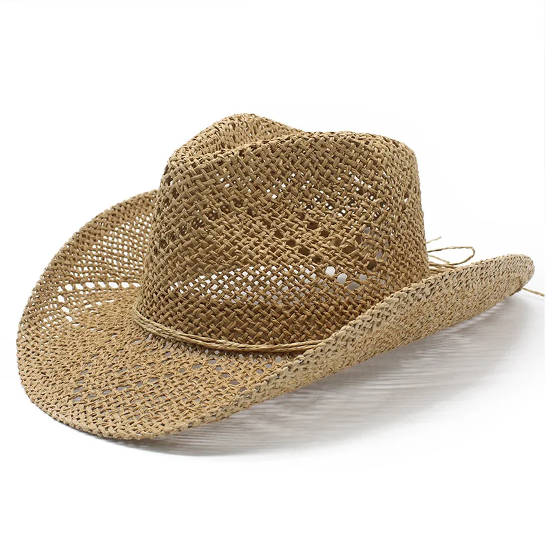 Summer Unisex Sun Hat Breathable Paper Straw with Open-Weave Design Curved Brim Perfect for Beach Size 57-58cm