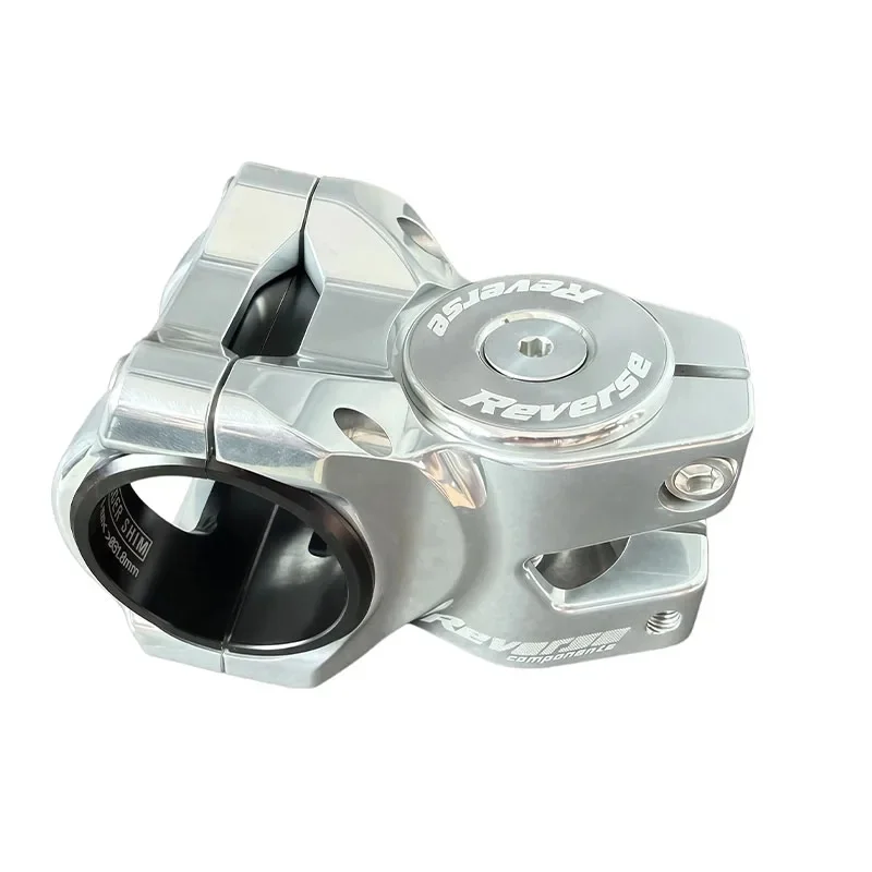 Reverse Black No.1 D-2 Fahrradvorbau CNC Aluminiumlegierung 31,8mm/35mm Dual-Bore Universal Mountainbike-Vorbau poliertes helles Silber