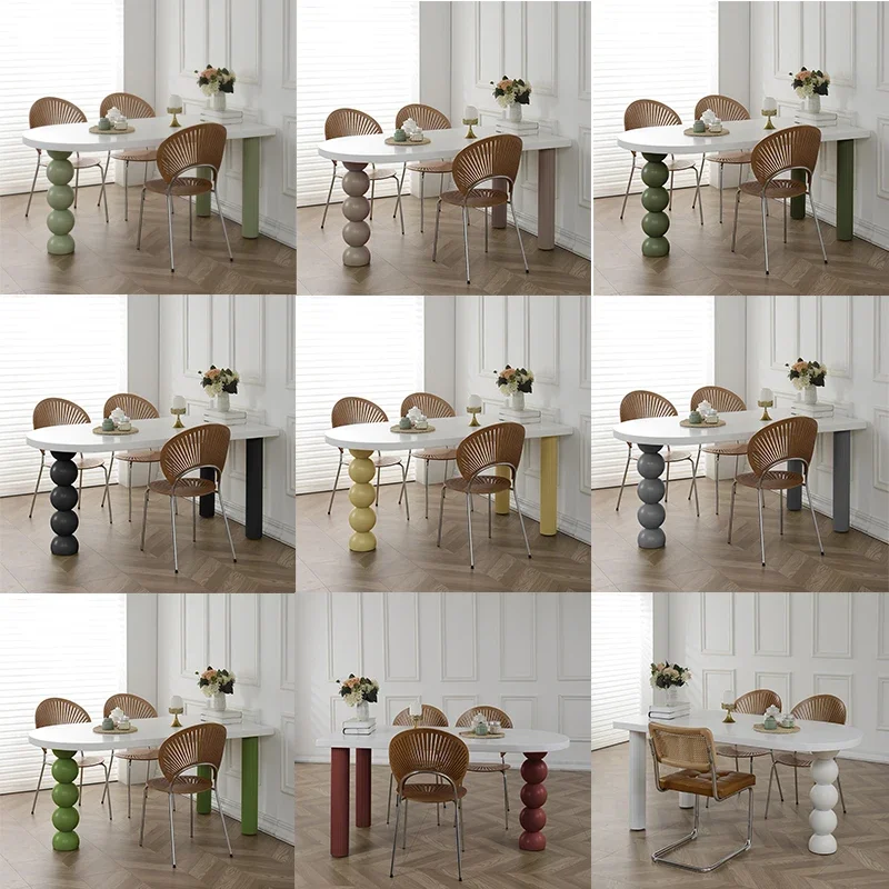 French solid wood cream style dining table small apartment household Internet celebrity semi-oval island platform against the