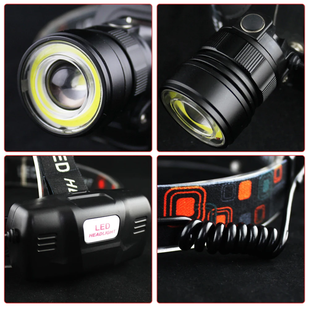 BORUiT LED Headlamp Super Bright Zoom Headlight 18650 USB Rechargeable Head Flashlight Work Waterproof Fishing Camping Lantern