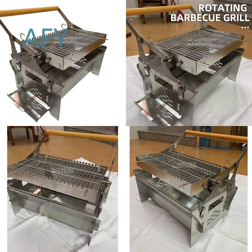 Flip Charcoal Barbecue Grill for Outdoor Cooking Detachable Rotating Mesh Grill for Household Use Electric Kippengrill for