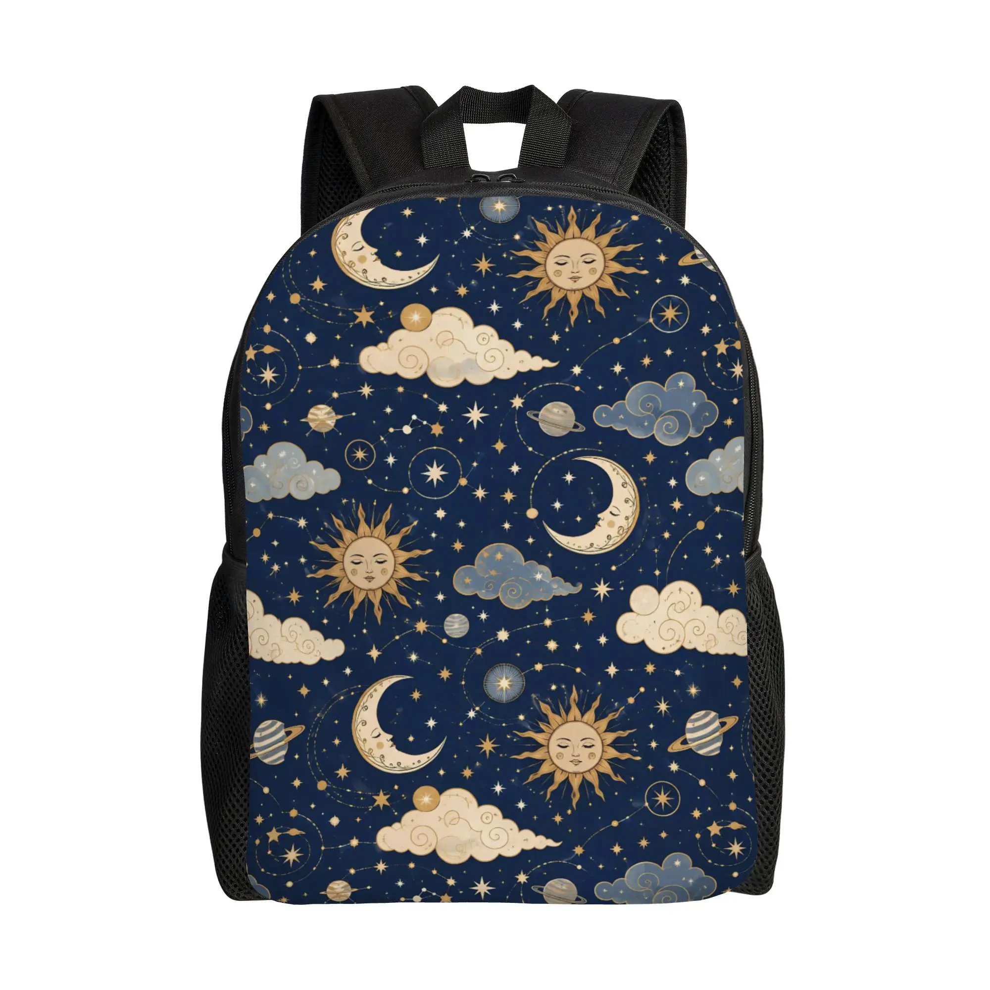 Sun and Moon Backpack for Men Women Casual Student Business Daypack Mysterious Starry Sky College Canvas Bags with Pocket