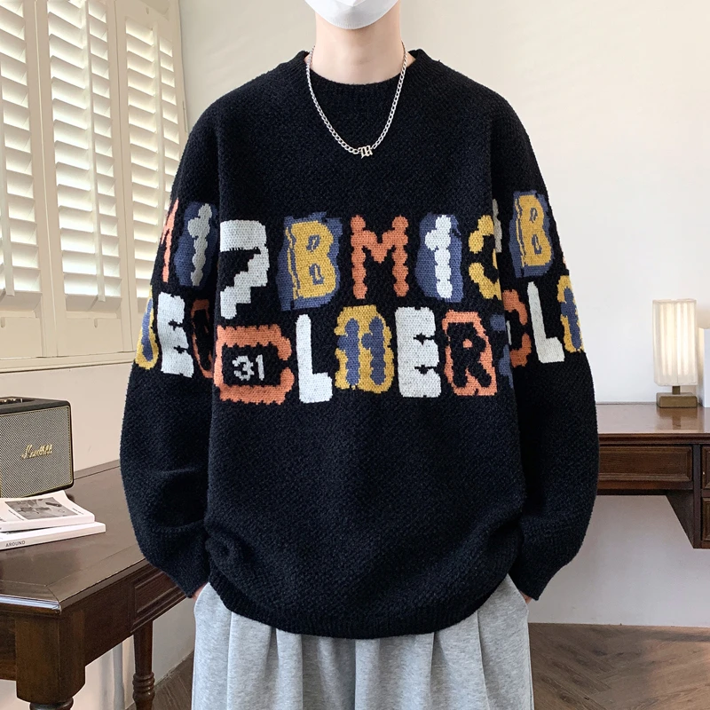 

Trendy Loose Version Young Boys Sweater Autumn Winter Fashion Embed Letters Jumpers Long Sleeve Youth Man Knit Clothes Pullovers
