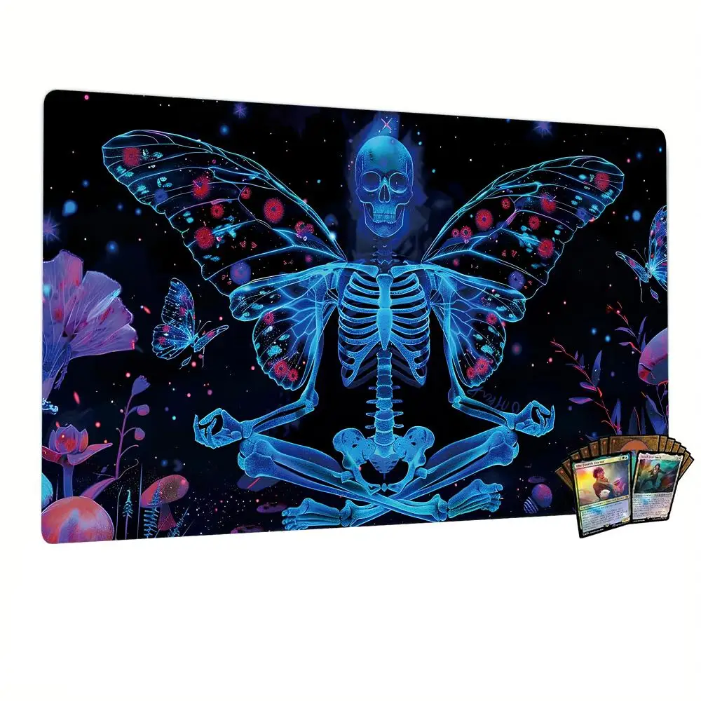 

Blacklight Skull Butterfly Magic Party Play Mat Durable Rubber for MTGTCG Game 35X60cm Mouse Pad Office Desk Rug Friendly Design